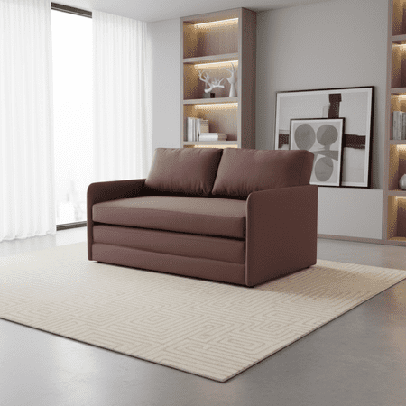 Loveseat Sleeper Sofa Modern Contemporary Fabric Upholstered Living Room Couch with Wood Frame and Cushioned PVC Foam Chocolate Brown Kathy Collection by Container Furniture Direct
