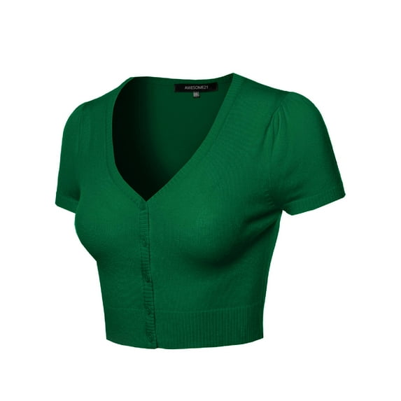 FashionOutfit Women's Basic Solid V-Neck Bolero Shrug Cropped Cardigan