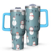 Blue Christmas Snowman Pattern Tumbler with Handle and Lid,40oz Double Wall Vacuum Insulated Tumbler,Cups Gift for Women and Men