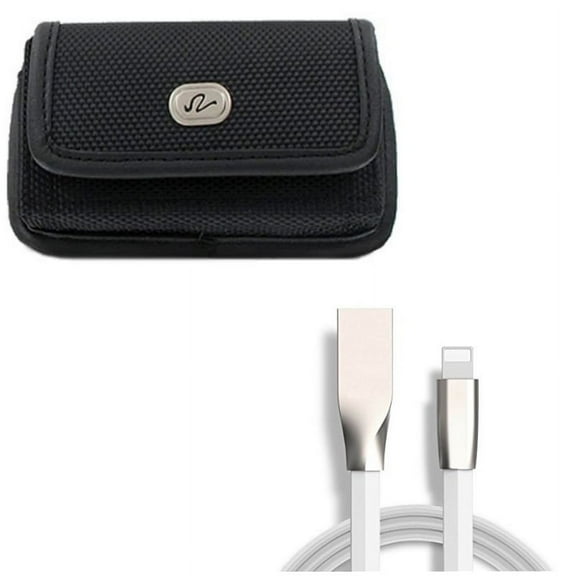 Case Belt Clip w USB Cable for iPhone 8/7/6S/6 - Rugged Holster Canvas Cover Pouch, 6ft Flat Charger Cord Power Wire for iPhone 8/7/6S/6 Models