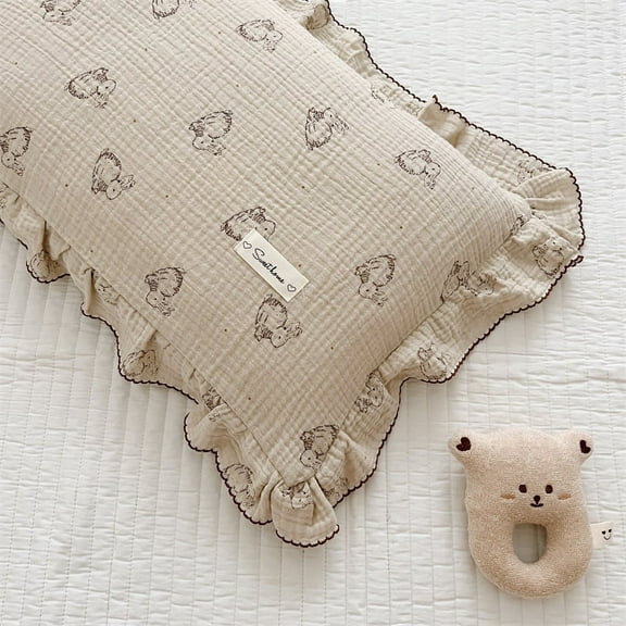2-Layer Cotton Muslin Toddler Pillowcase Rabbit Pattern, Soft Breathable Travel Pillow Case Fit for Boys Girls Toddler Pillow 12"x20" 2Piece