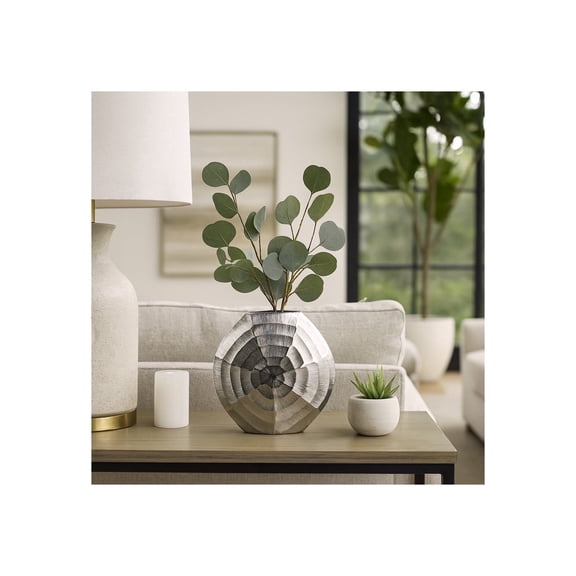 Sagebrook Home Decorative Flower Vase for Living Room Decor - Modern Metal Shell-Patterned Vase for Home, Office, and Bedroom - 10" Silver