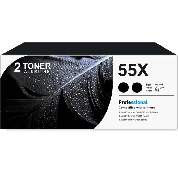 55X CE255X Toner Cartridge Black 2-Pack Compatible for 55X CE255X Toner Cartridges for Laser Enterprise 500 MFP M525 Series, Laser Enterprise P3015 Series, Laser Pro MFP M521 Series Printer