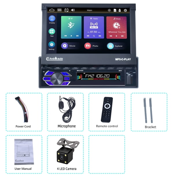 ESSGOO 1Din 7 " Universal Retráctil Coche Estéreo Multimedia Reproductor De Vídeo Bluetooth Carplay Android auto