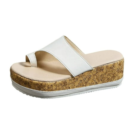 OJSFQUFP Women Shoes Casual New Plus Size Women s Shoes Women s Sandals Wear Wedge Heel High Heeled Slip Toe Sandals Summer Cute Slippers for Women White 38