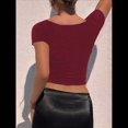 thumbnail image 4 of Camiseta Ajustada con Ribete de Encaje para Mujer, Mangas , Lazo Frontal, Tops Texturizados de Fiesta Y2K Vino Tinto L, 4 of 8