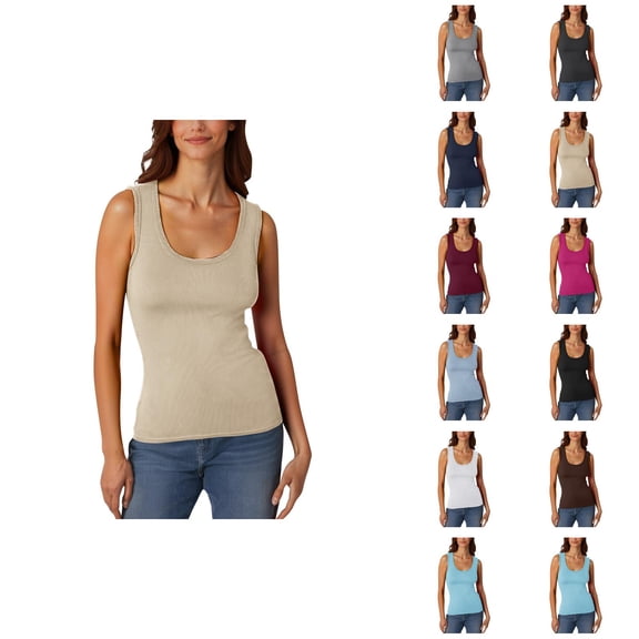 Tank Tops for Women Summer Sleeveless Scoop Neck Ribbed Stretch Slim Fit Casual Plain Basic Tanks