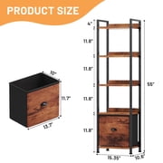 5 Tier Bookcase with Fabric Drawer, Multi-Functional Display Tall Bookshelf, Sturdy Storage Organizerfor Home Office, Brown