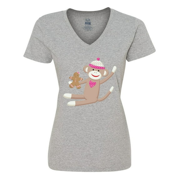 Inktastic Sock Monkey Gingerbread Women's V-Neck T-Shirt
