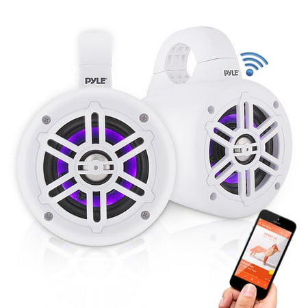 Pyle PLMRLEWB47WB - Waterproof Rated Bluetooth Marine Tower Speakers - Wakeboard Subwoofer Speaker System with Wireless Music Streaming & LED Lights (4’' -inch, 300 (Best Rated Tower Speakers)