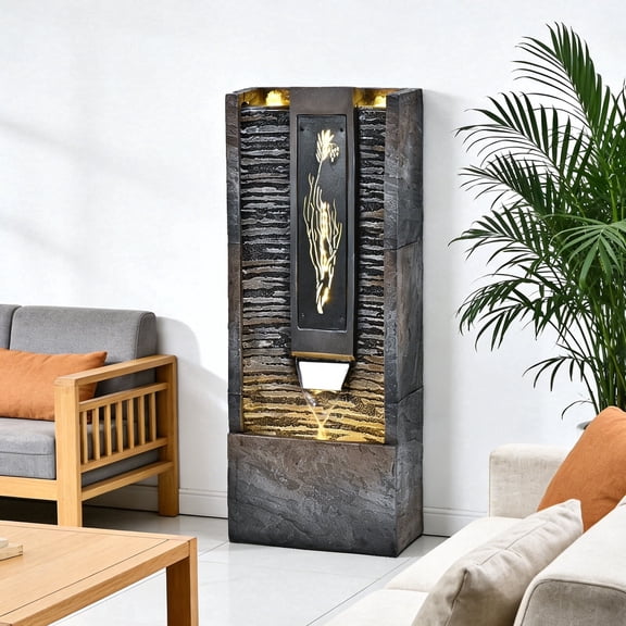 39in.Modern Outdoor Fountain ,Resin Water Feature, Indoor Outdoor Garden Waterfall Fountain
