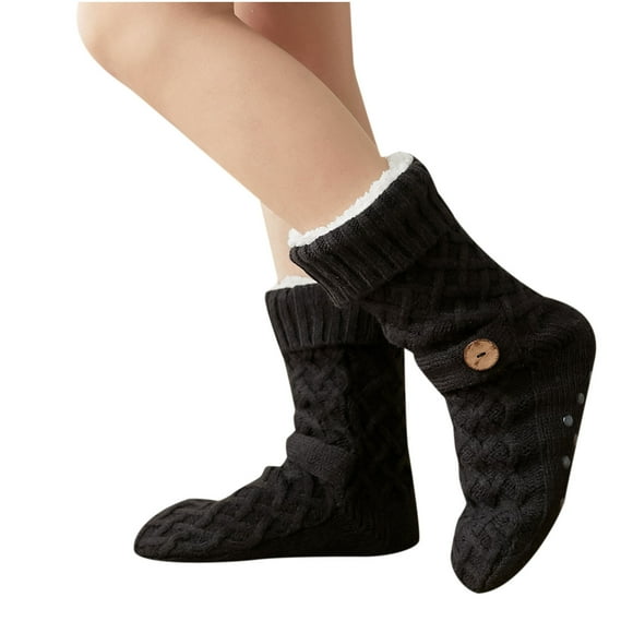 Socks for Women Women Winter Thick Slipper Socks with Grippers Non Slip Warm Fuzzy Socks Heated Socks Slipper Socks Warm Socks for Women Black,One Size