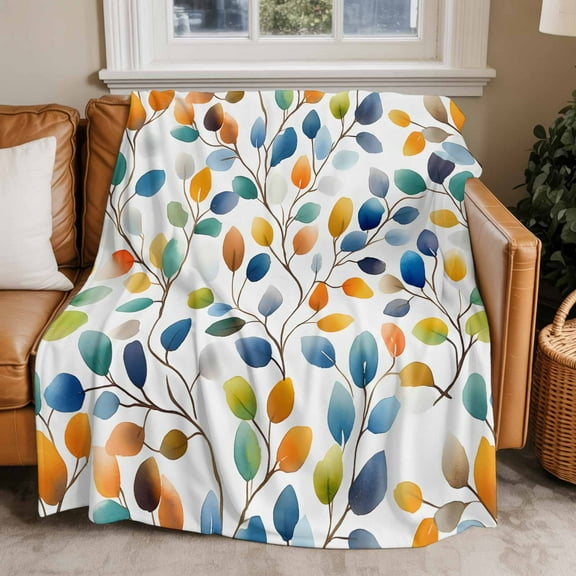 Throw Blanket for Couch Colorful Leaves Soft Fleece Flannel Blankets Cozy Lightweight Blanket for Home Sofa Living Room Plant Tree Branch Bed Throws 40" x 60"