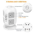 thumbnail image 5 of Regleta protectora contra sobretensiones de torre de 10 pies, cable de extensión plano largo TESSAN con múltiples salidas, 8 salidas de CA con 4 puertos USB (1 USB C), estación de carga con protección, 5 of 5