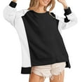 thumbnail image 7 of Color Block Sweatshirts for Women Oversized Loose Long Sleeve Waffle Knit Top High Low Hem Crewneck Pullover (M, Black), 7 of 7