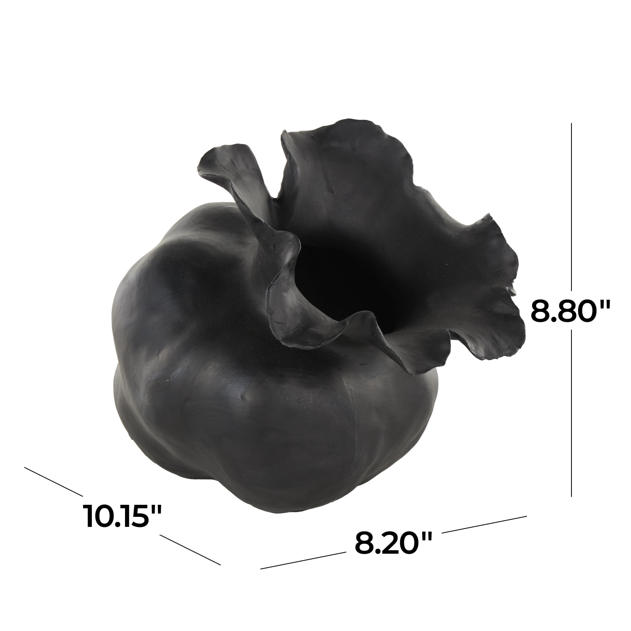 DecMode 9" Abstract Wide Rounded Floral Shaped Black Ceramic Vase with Petal Rim