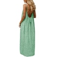 thumbnail image 6 of Women's Linen Boho Maxi A-Line Dress Spaghetti Strap Backless Gingham Check Plaid Sundress Flowy High Waist Summer Beach Holiday Wedding Guest Party Long Dress, 6 of 9