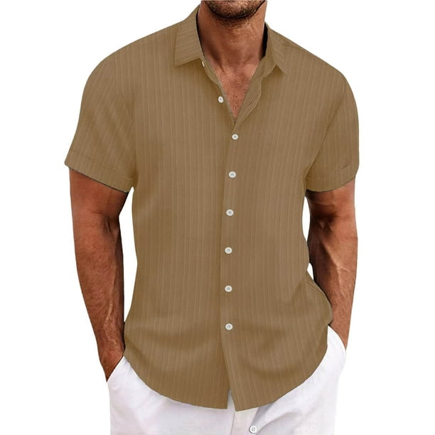 Camisas Tipo Para Hombre Blusa holgada de algodon y lino de manga corta con botones retro para hombre Brown S Walmart en linea