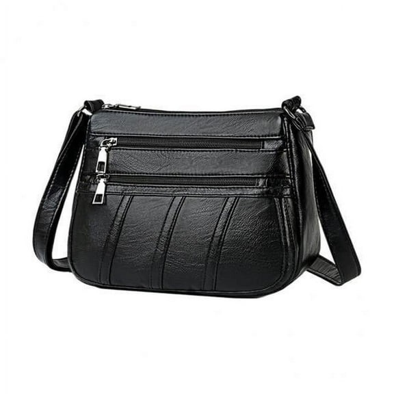 Menolana 2xLadies Cross Body Bag PU Leather Bag Shoulder Handbag Long Strap Black