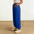 thumbnail image 7 of Oiangi Women's Barrel Pants Button High Waisted Twill Dress Pant Fall Casual Business Ankle Trousers with Pockets Blue L, 7 of 7