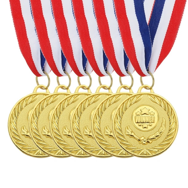 Medallas de Oro Uxcell de 2 Pulgadas Premio Ganador 1er Lugar con Cinta al Cuello Roja Blanca Azul 6 Pcs