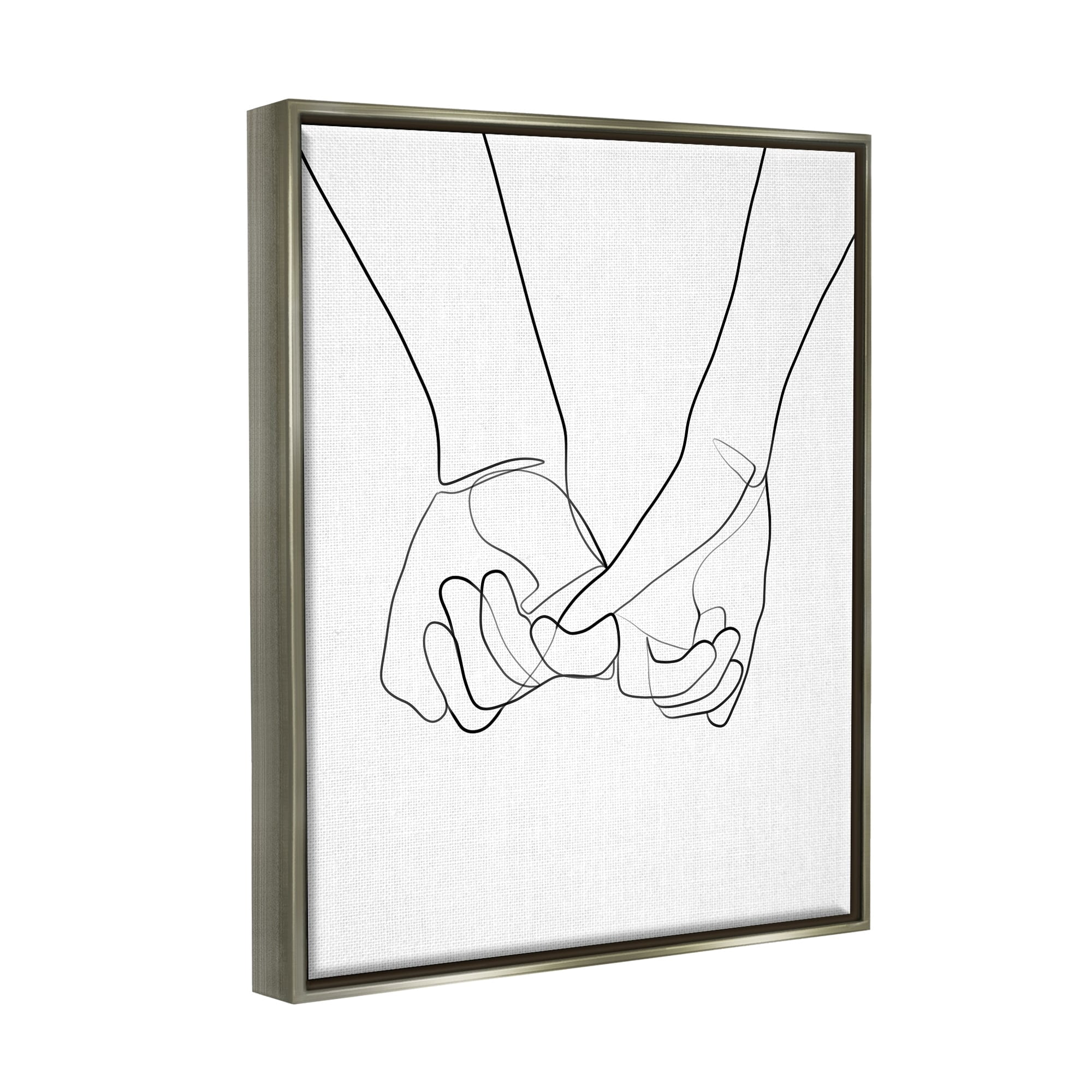 Stupell Industries Fluid Line Abstract Couple Holding Hands Black White Luster Gray Framed Floating Canvas Wall Art, 24x30, by Ros Ruseva