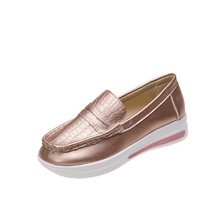 

GENILU Womens Comfort Anti-Slip Flats Round Toe Loafer Work Low Top Pumps Rose Gold 5