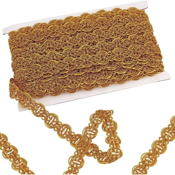 Polyester Lantern Lace Ribbon Clothes Accessories Curtain Decoration Goldenrod 3/4~7/8 inch(20~21mm) about 19.69 Yards(18m)/Card