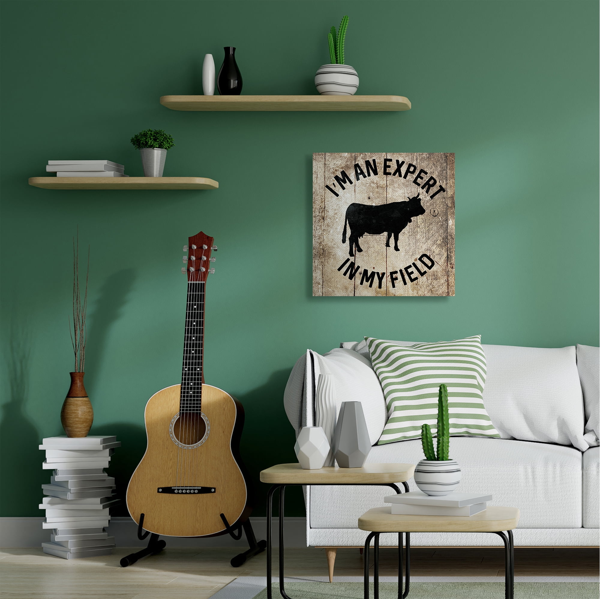 Stupell Home Décor Expert in My Field Funny Cow Farm Wood Texture Word Design Canvas Wall Art by Milli Villa