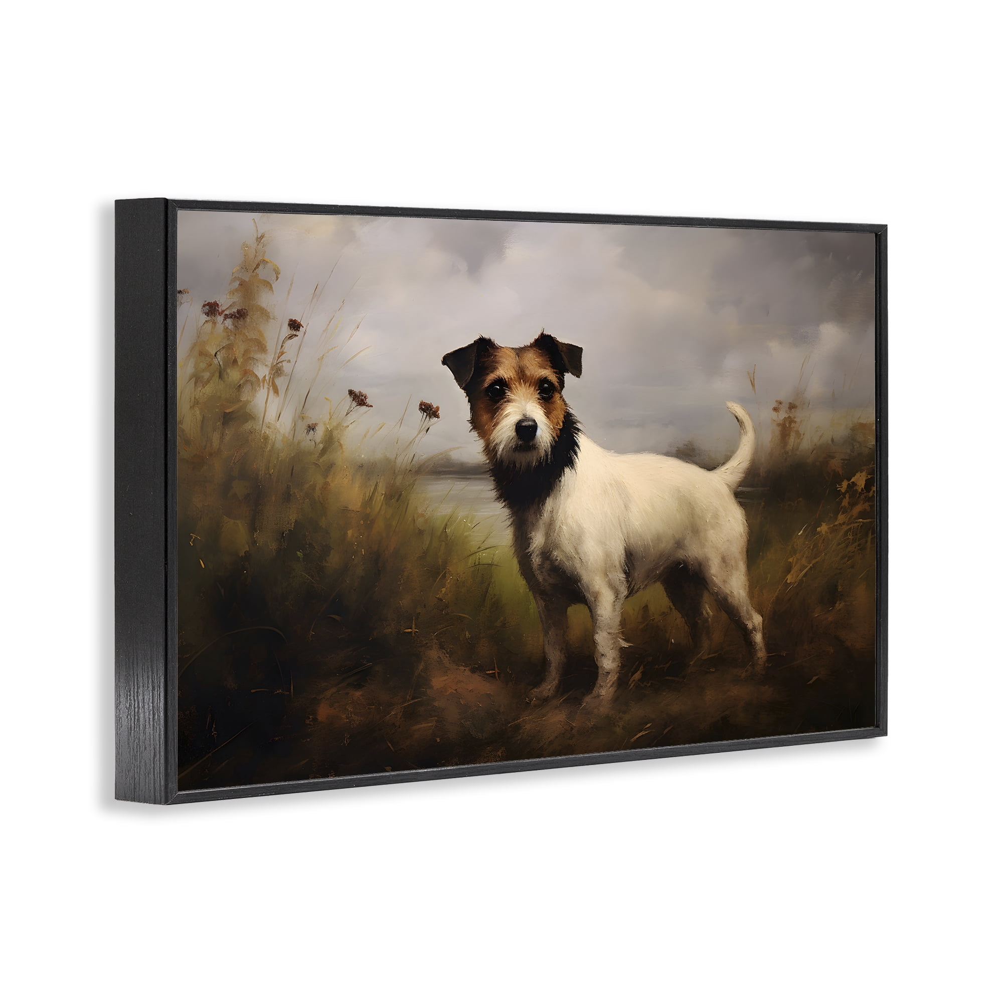 Stupell Industries Jack Russell Terrier Landscape Landscape Painting Black Framed Art Print Wall Art, 18 x 12
