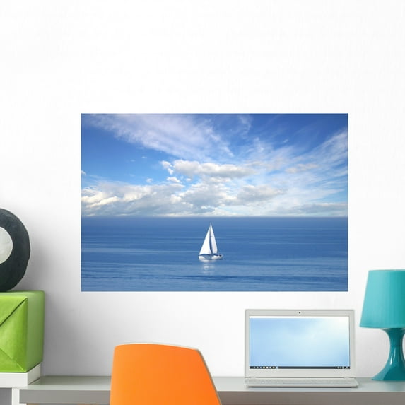 Lonely White Sail Infinite Wall Mural by Wallmonkeys Peel and Stick Graphic (24 in W x 16 in H) WM267506