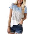 thumbnail image 1 of Nouveau T-Shirt Décontracté à Rayures Triples Couleur Col Rond pour Femmes, 1 of 2