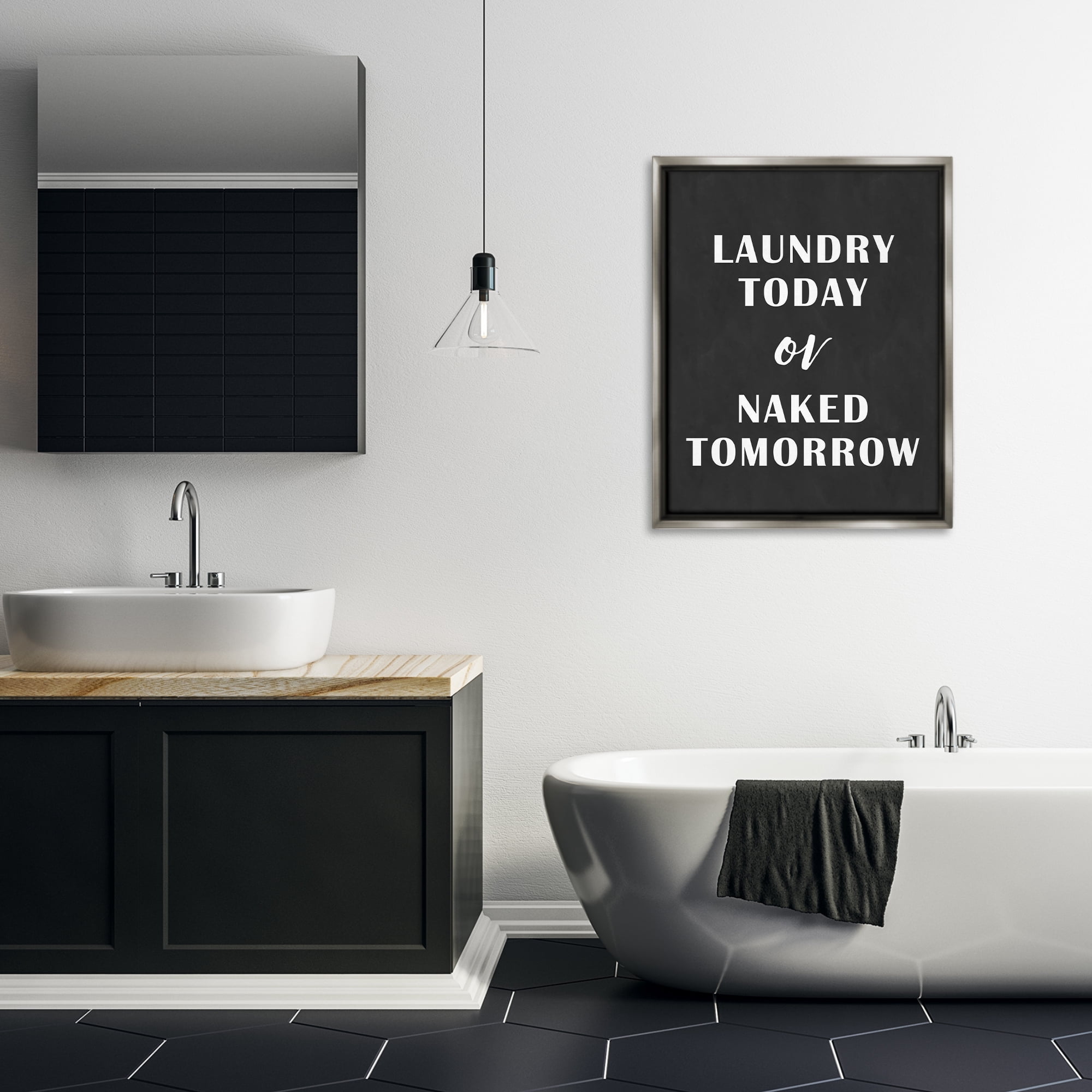 Stupell Industries Laundry Today Chalkboard Typography Painting Gray Floater Framed Art Print Wall Art, 25 x 31