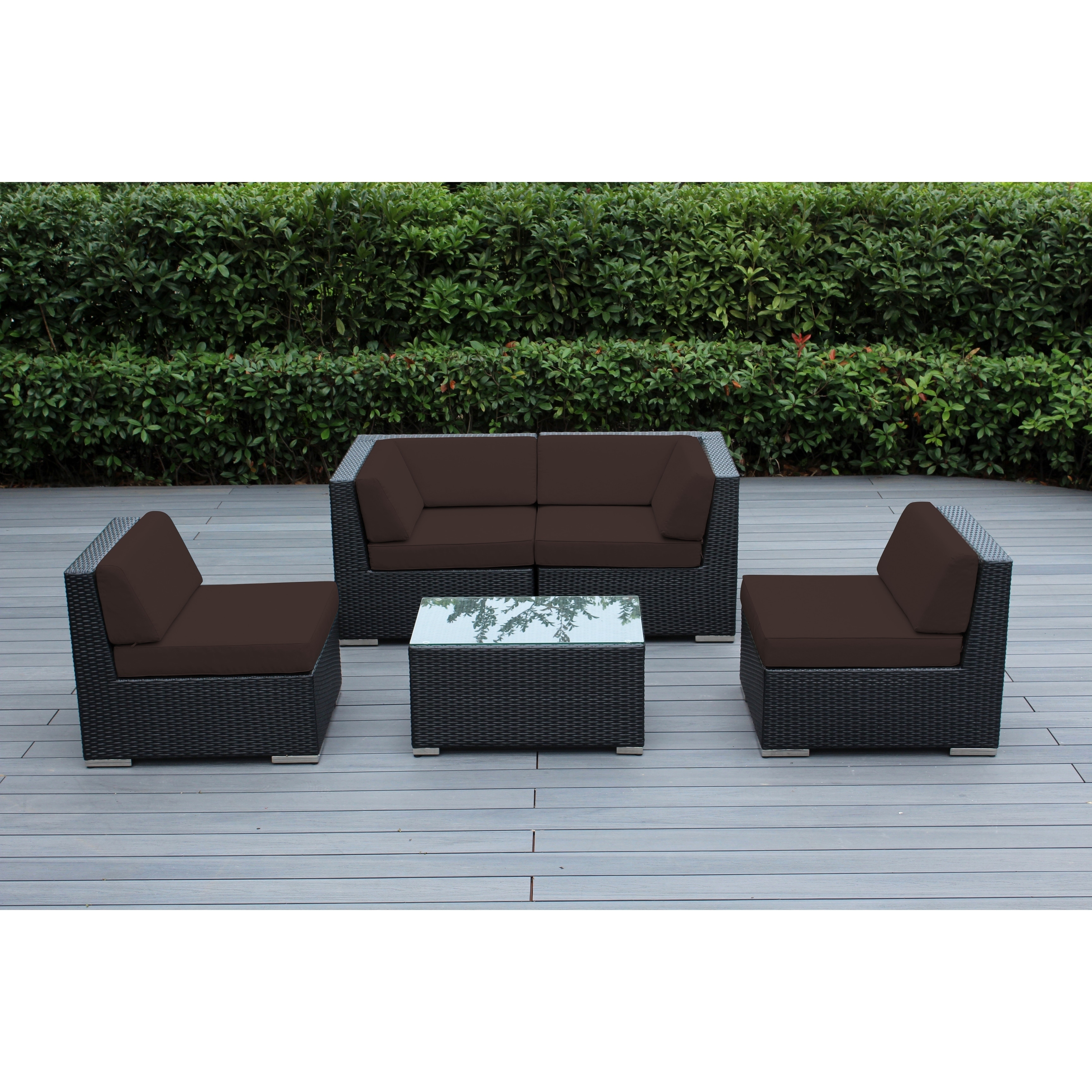 Ohana Depot Ohana Outdoor Patio 5 Piece Black Wicker Conversation Set