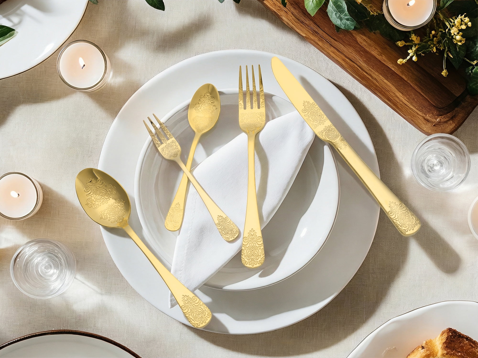 Unique Bargains 20 Pieces Stainless Steel Flatware Set for 4 Gold
