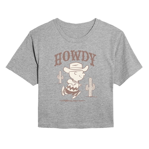 Peanuts - Howdy Charlie Brown-Juniors Cropped Short Sleeve Graphic T-Shirt Cropped Graphic T-Shirt