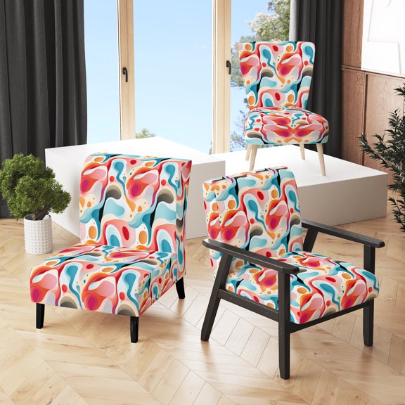 Designart "Abstract Wave In Neutral Tones" Multicolor Abstract Upholstered Accent Chair - Modern Arm Chair For Bedroom