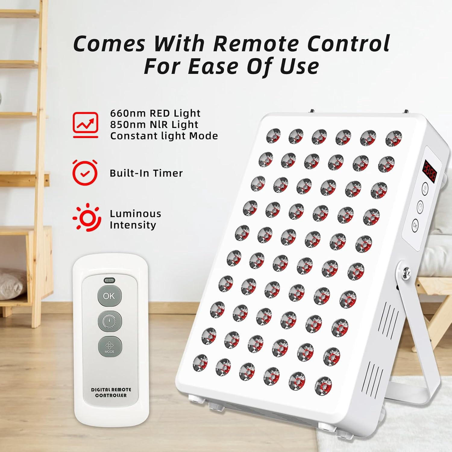 Compact Red Light Panel with Wireless Remote, Targeted Infrared Light Device for At-Home Wellness and Soothing Muscle Comfort