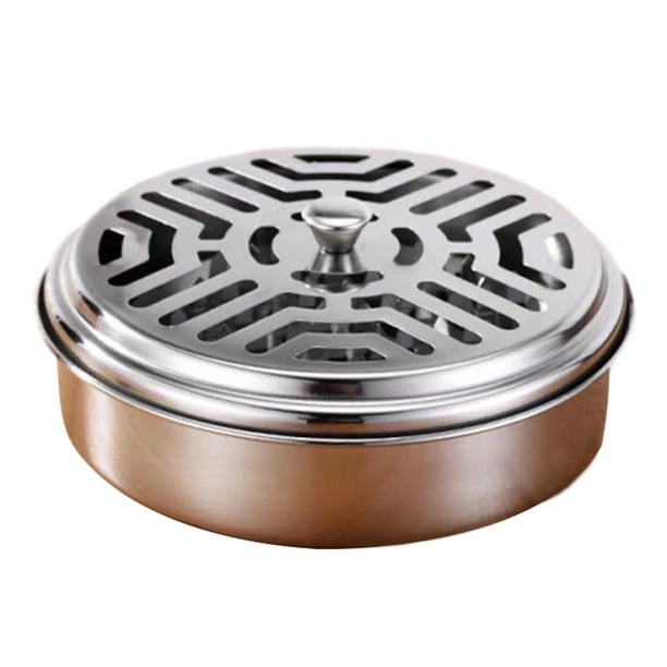 Porta bobinas con tapa, porta incienso clásico para terraza, piscina, patio o terraza. Plata