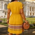 thumbnail image 6 of XUNKUSGA Summer Plus Size Dresses Vintage Print Boho Dress Classic Crewneck Puff Sleeve Beach Dresses for Women Fashion Split Hem Sun Dresses Women,Yellow,M, 6 of 7