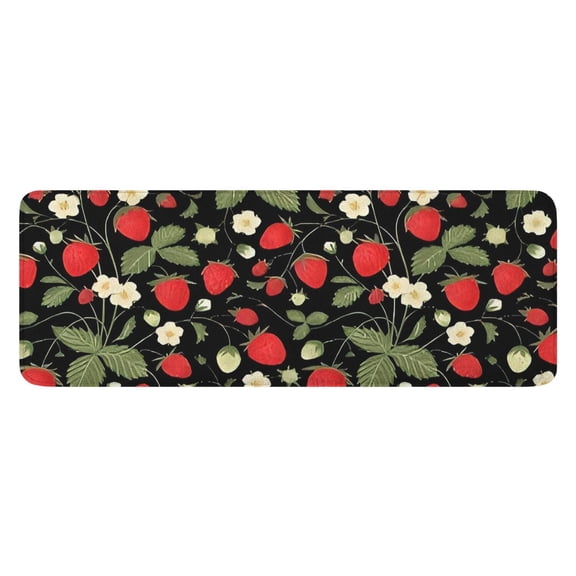 Strawberry Plants Fruit Flower Leaf Kitchen Rug Mat,Kitchen Runner Rugs Non Skid Washable,Decorative Kitchen Floor Mats for Kitchen,Sink,Laundry,17"x47.2"