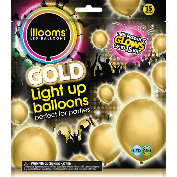 Illooms LightUp Gold Party Balloons, 15 pack