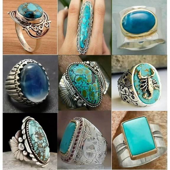 GKNET 20pcs Wholesale Lots Delicate Jewelry Mixed Natural Turquoise Stone Silver P Lady's Rings