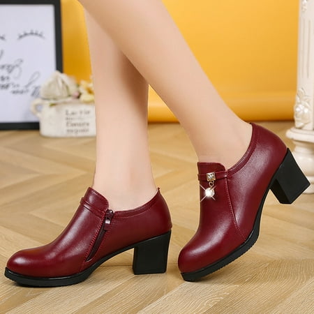 

FZM Women shoes Women Ladies Fashion Comfort Big Size Slip On Casual Leather Shoes Boots