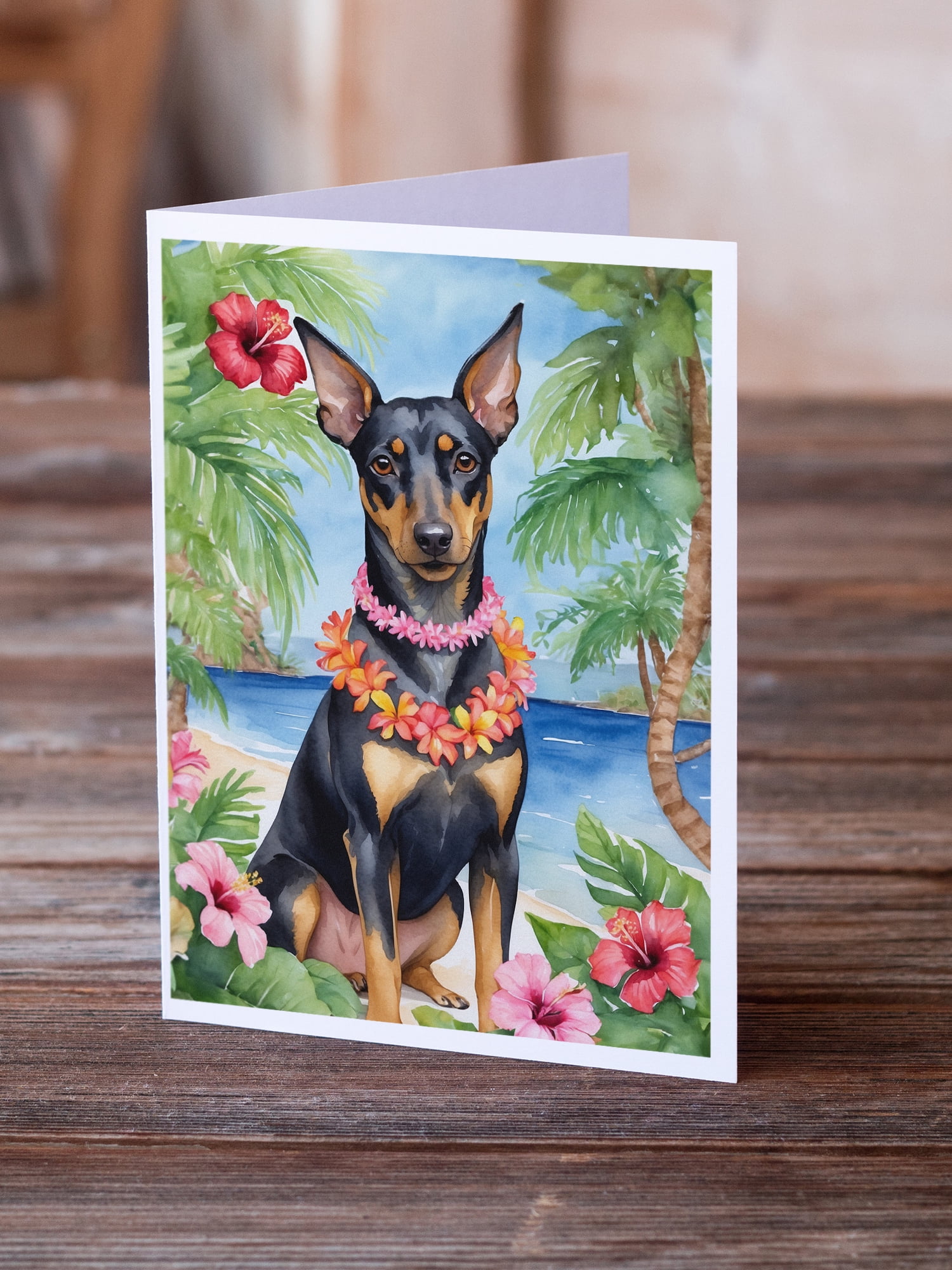 Manchester Terrier Luau Greeting Cards Pack of 8 7 in x 5 in