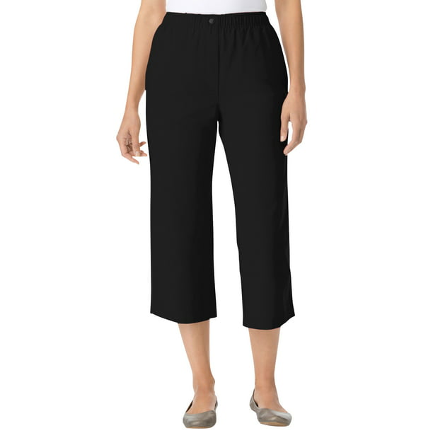 Woman Within Women's Plus Size Petite Cotton Capri Pants - 18 WP, Black -