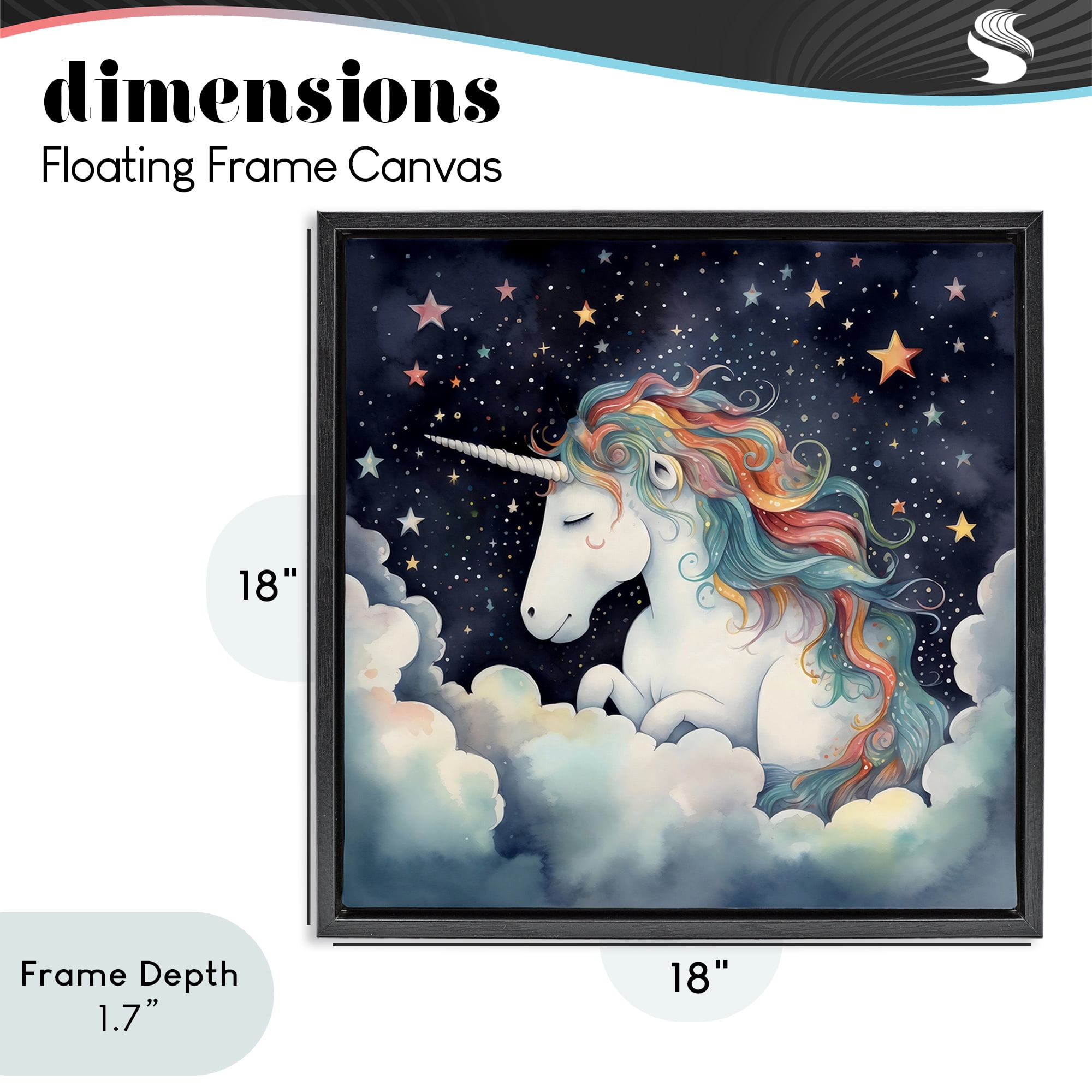 Stupell Industries Sleepy Unicorn in Starlit Clouds Black Framed Floater Canvas Wall Art, design by Creative Studio