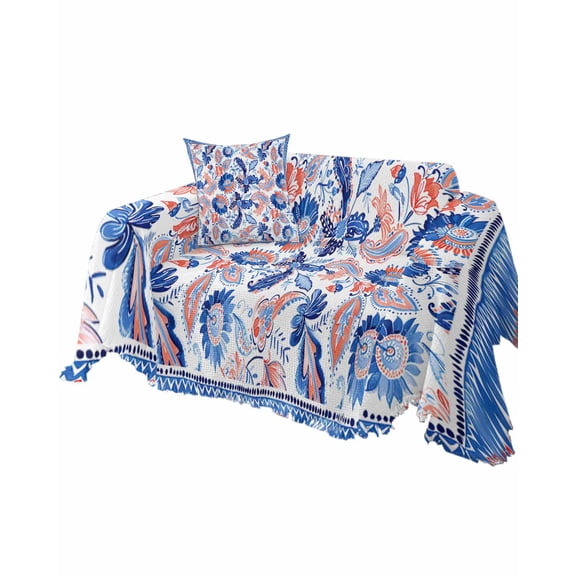 Blue Paisley Floral Sofa Couch Covers for Dogs,Washable Sectional Couch Slipcovers for Loveseat with Tassels,Mandala Bohemian Colorful Vintage Flowers Non Slip Sofa Throw Cover Blanket Large 71x102