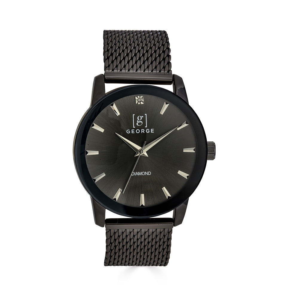 George Men's Gunmetal Tone 42mm Genuine Diamond Mesh Watch