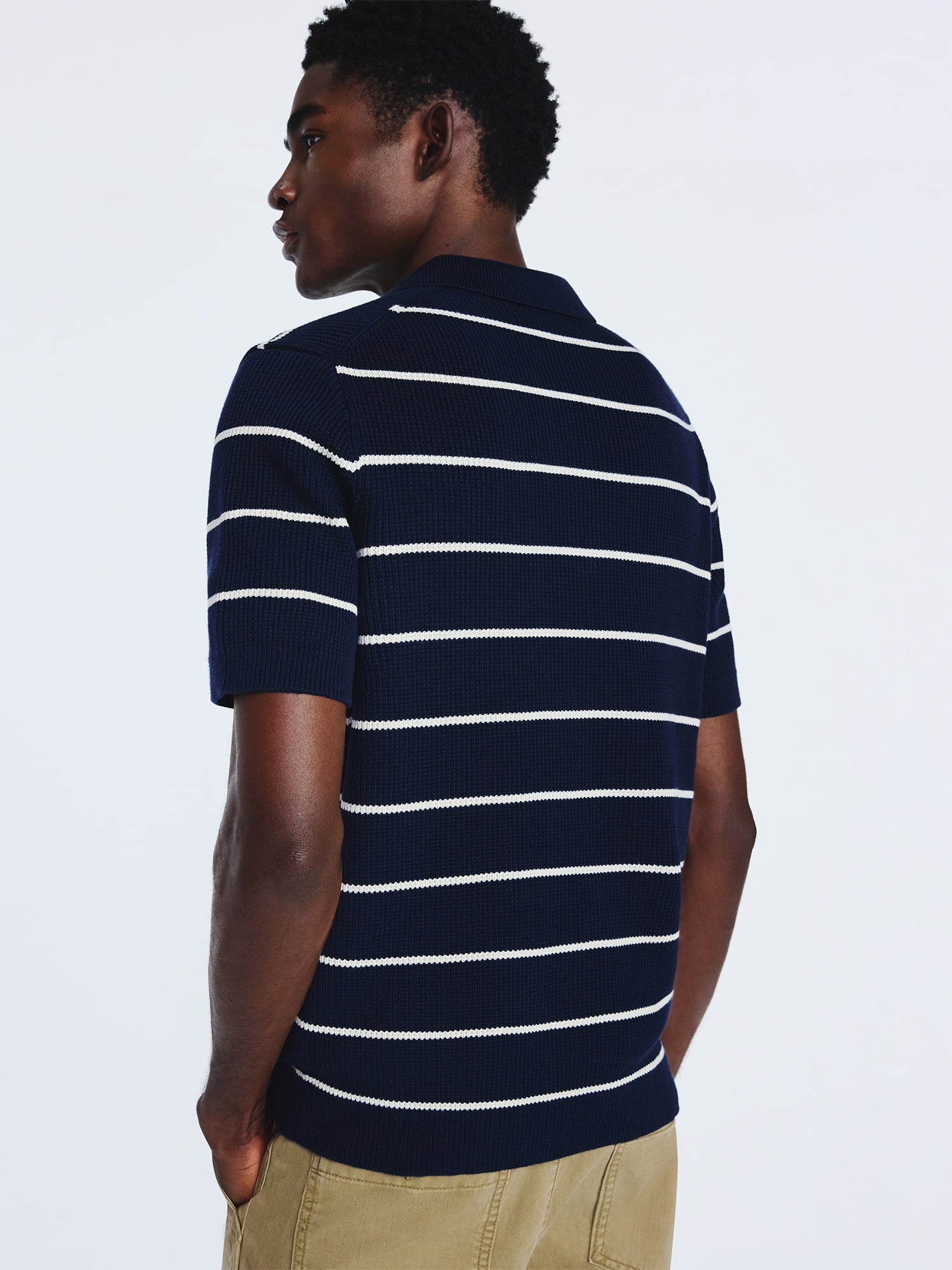 Free Assembly Men's Textured Stripe Polo Sweater with Short Sleeves, Sizes S-3XL